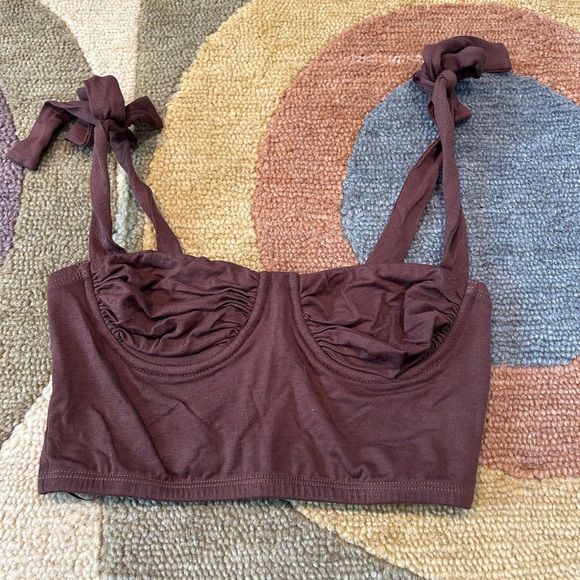 Adika Brown Cropped Wire Corset Style Tank Top Tie sleeves Size XS - Picture 1 of 3
